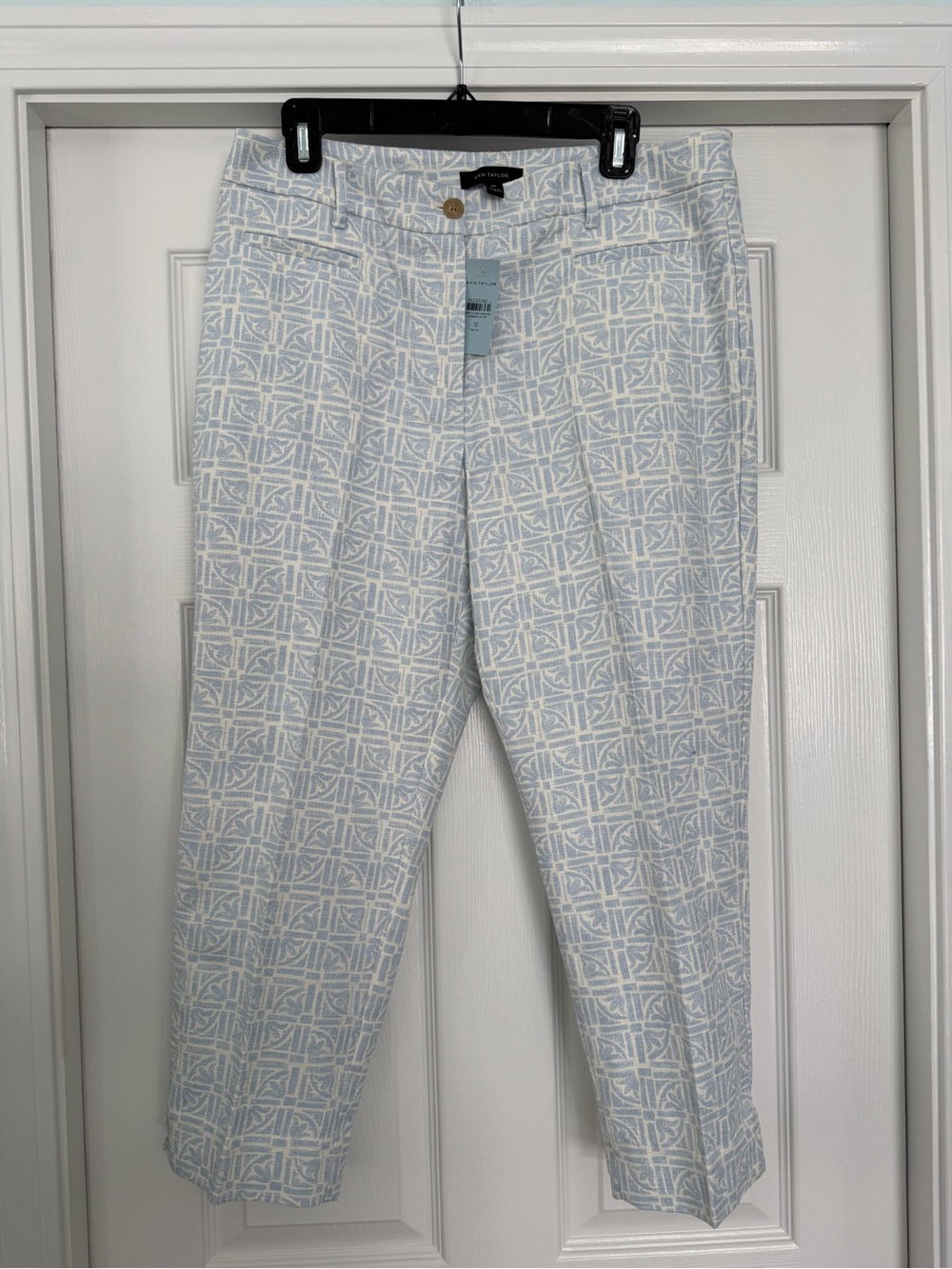 Ann Taylor Light Blue Patterned petite ankle cropped pants - 12P